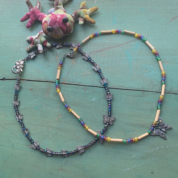 Artesian Made Crystal & Butterflies Necklace & Hippie Beaded Butterfly Necklace - Picture 5 of 9